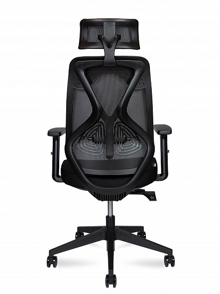 Кресло офисное  Интер (база хром / черный пластик / черная сетка / черная ткань)