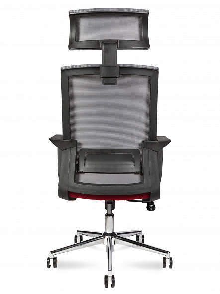 Кресло офисное  Интер (база хром / черный пластик / серая сетка / вишневая ткань)
