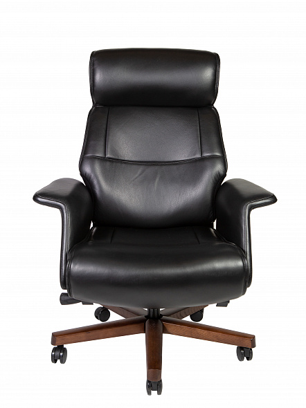 Кресло офисное  Вагнер  (черная кожа/ натуральное дерево)