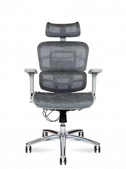 Кресло офисное Kron aluminium grey (серый пластик / серая сетка / алюминиевая база)
