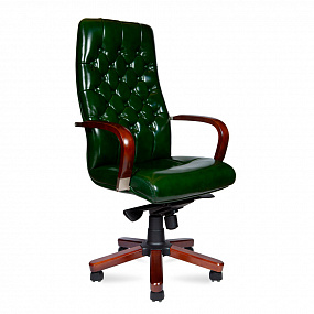 Кресло офисное Честер  (дерево / зеленая глянцевая кожа / мультиблок)
