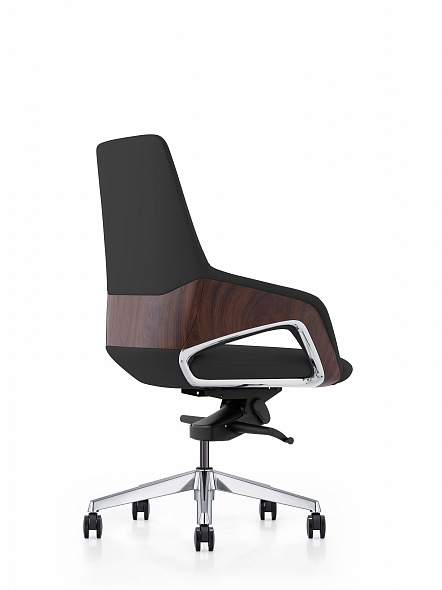 Кресло офисное  Шопен LB  (черная кожа / алюминий крестовина)