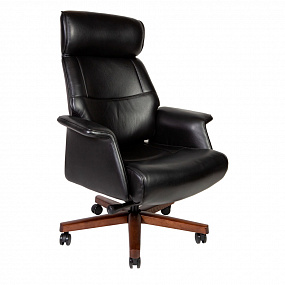 Кресло офисное  Вагнер  (черная кожа/ натуральное дерево)