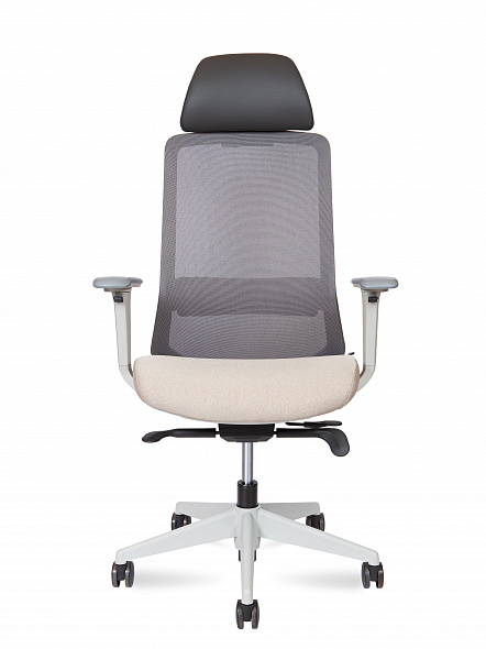 Кресло офисное Como grey beige  (серый пластик / бежевая ткань / серая сетка)