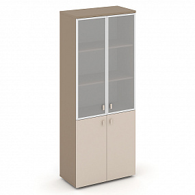 Шкаф высокий широкий (2 низких фасада ЛДСП + 2 средних фасада стекло в раме  сатин матовый) - ES.ST-1.2R