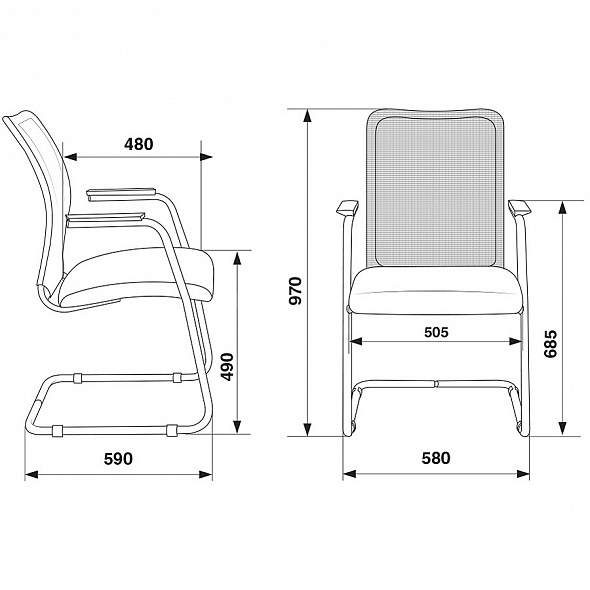 Кресло Бюрократ CH-599AV серый TW-32K03 сиденье черный TW-11 сетка/ткань полозья металл