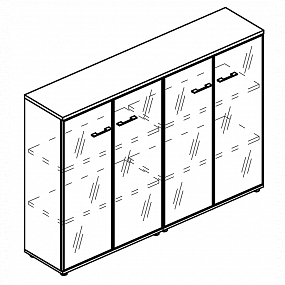 Шкаф средний комбинированный со стеклянными дверьми в алюминиевой рамке  (топ ДСП) - МР 9493 ВЛ/МП