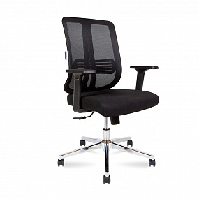 Кресло офисное Tema Сhrome LB 2D (база хром / черный пластик / черная сетка / черная ткань)