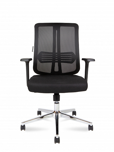 Кресло офисное Tema Сhrome LB 2D (база хром / черный пластик / черная сетка / черная ткань)