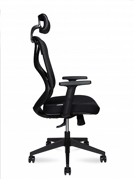 Кресло офисное  Интер (база хром / черный пластик / черная сетка / черная ткань)