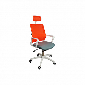 Кресло Бит белый пластик / оранжевая сетка / темно-серая ткань