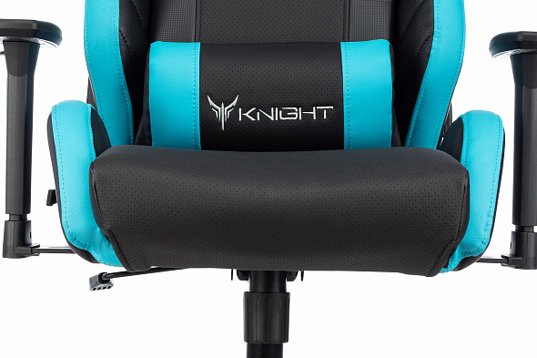 Кресло игровое Бюрократ Knight Thunder 5X черный/голубой эко.кожа крестов. металл 