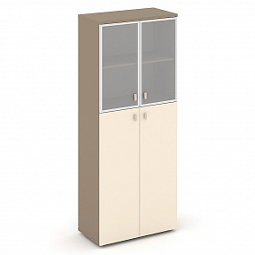 Шкаф высокий широкий (2 средних фасада ЛДСП + 2 низких фасада стекло в раме сатин матовый) - ES.ST-1.7R