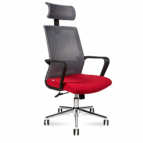 Кресло офисное  Интер (база хром / черный пластик / серая сетка / вишневая ткань)