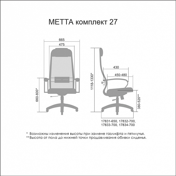 Кресло офисное МЕТТА Комплект 27 черный пластик