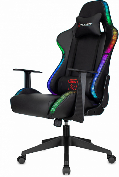 Кресло игровое Бюрократ Zombie GAME RGB черный эко.кожа/ткань крестов. Пластик
