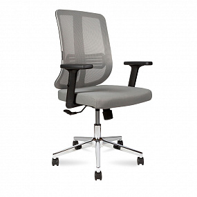 Кресло офисное  Tema Сhrome LB 2D (база хром / черный пластик / серая сетка / серая ткань)