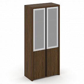 Шкаф высокий широкий (2 низких фасада ЛДСП + 2 средних фасада стекло сатин в раме) - COR.ST-1.2R